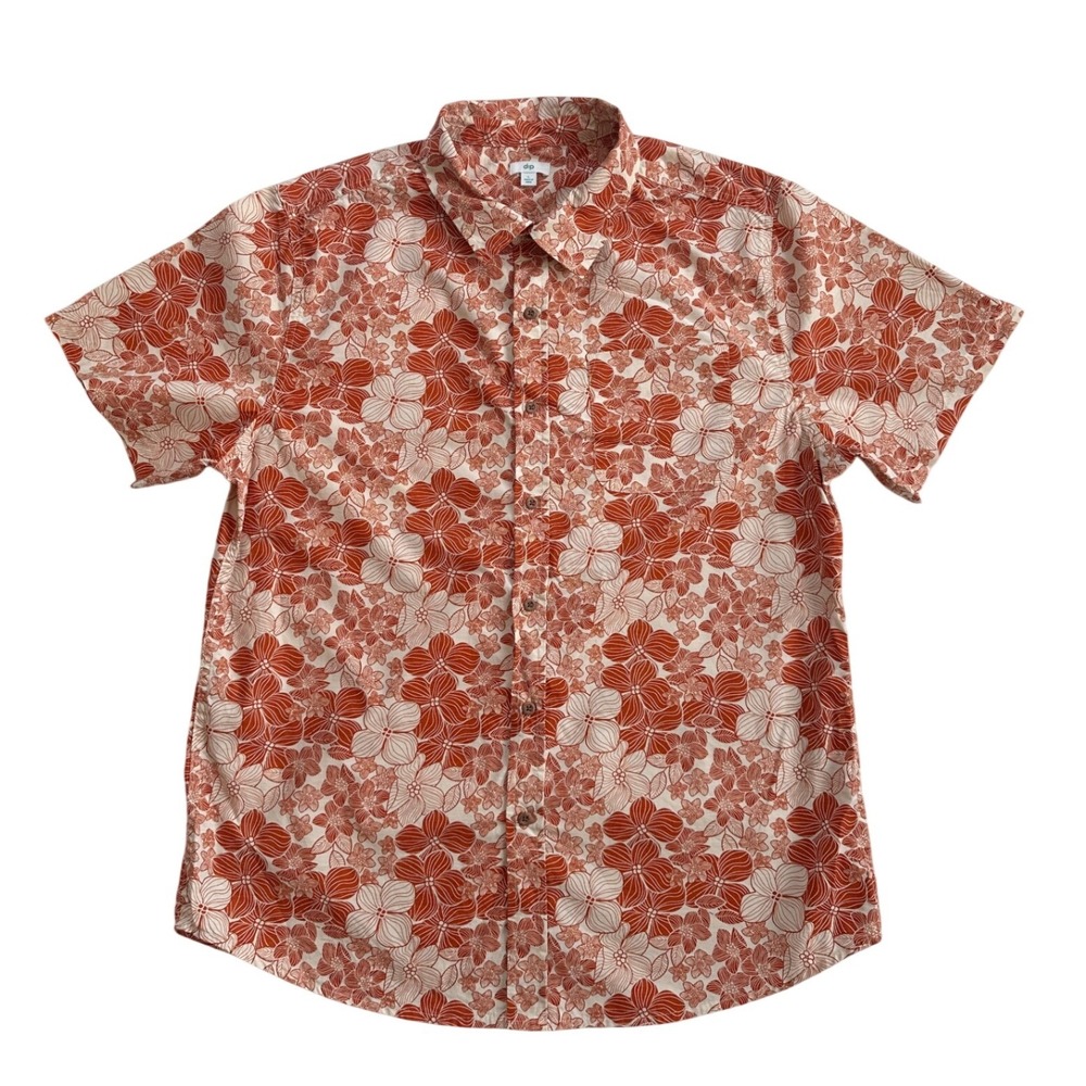 Dip Floral Button Down Shirt Mens Large Orange White Cotton Excellent Summer